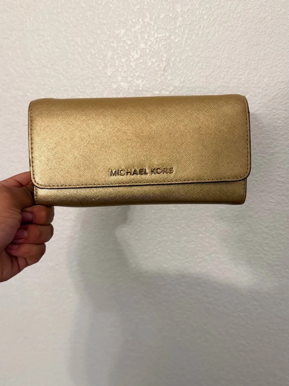 Michael Kors Metallic Gold Saffiano Foldover Wallet